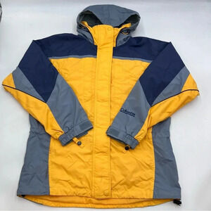 Columbia Core Jacket Women’s S Yellow Gray Color-Block Full‎ Zip Hooded Pockets